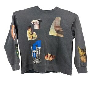 Zara Sweatshirt Mens M Grey Renaissance Art Collage Graphic Pullover Crewneck